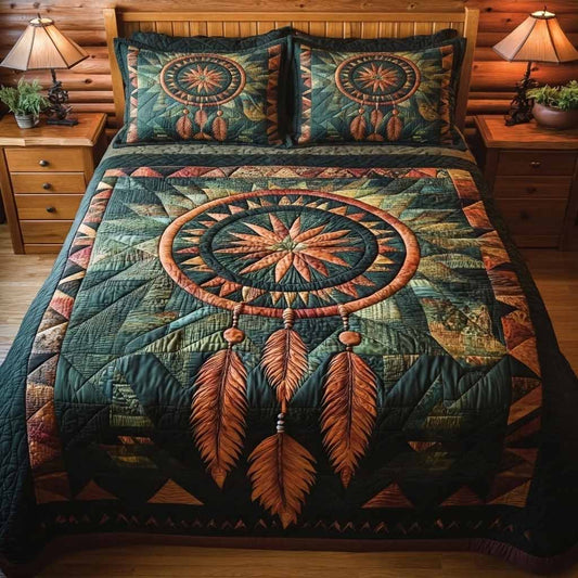 Rustic Tribal Compass 3-Piece Quilted Bedding Set NCU0NXD1620