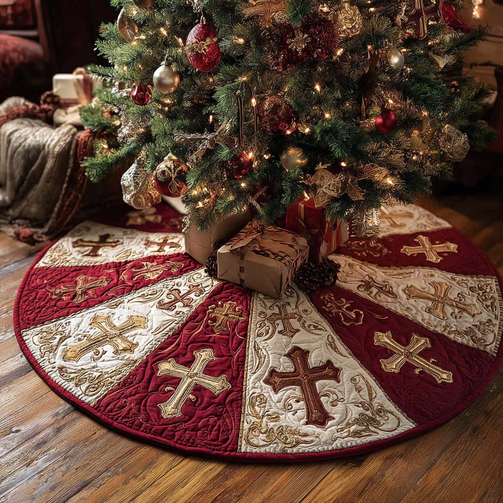 Sacred Cross Christmas Quilted Tree Skirt NCU0NNT2492