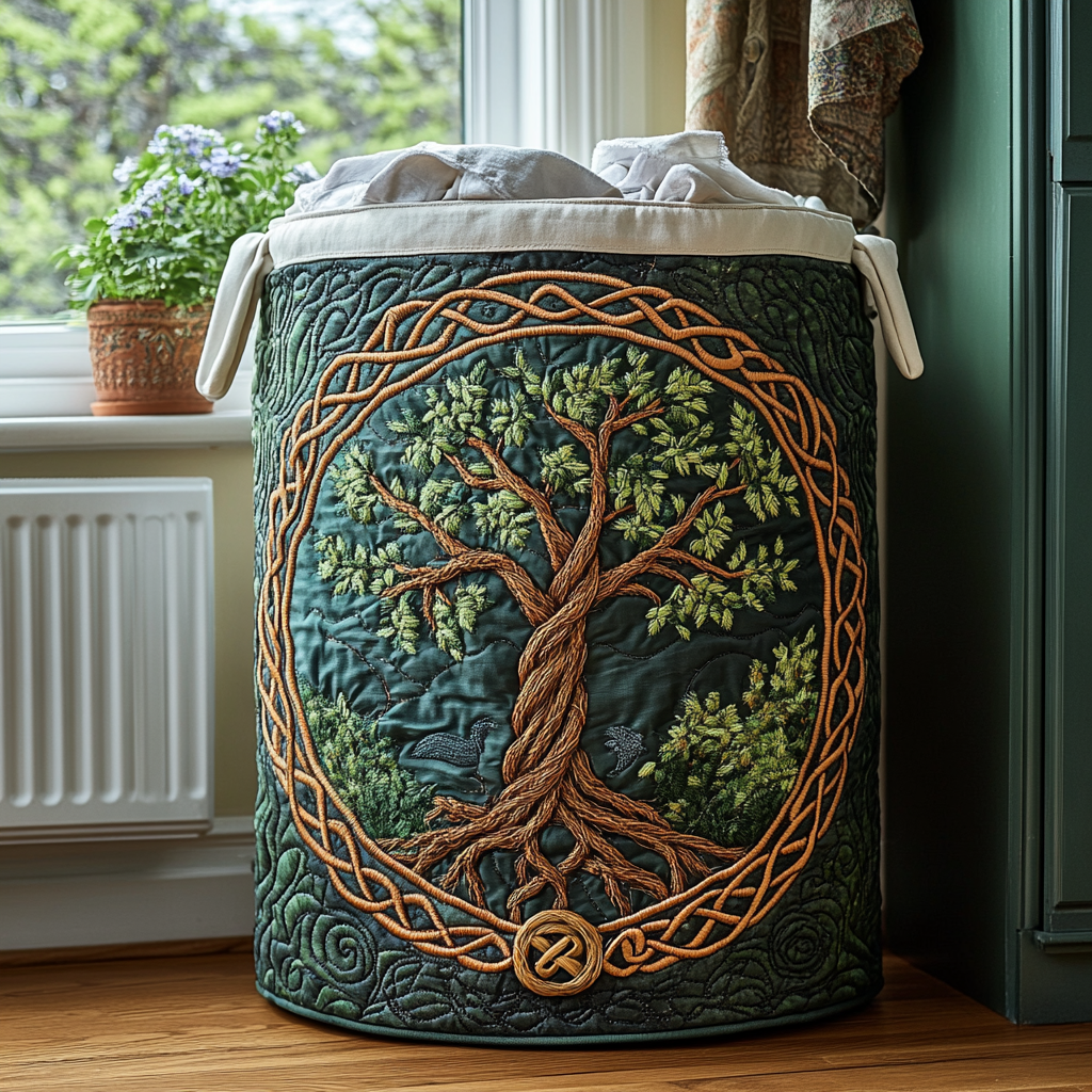 Tree of Life Quilted Laundry Basket NCU0QN057