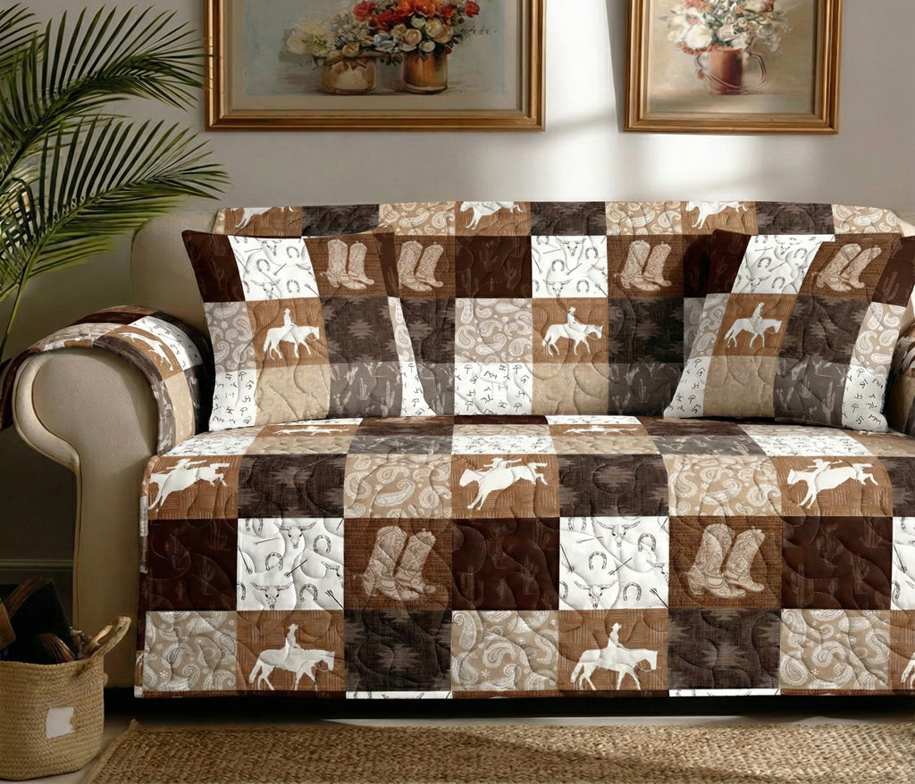 Saddle Brown Quilted Sofa Cover NCU0LDH526
