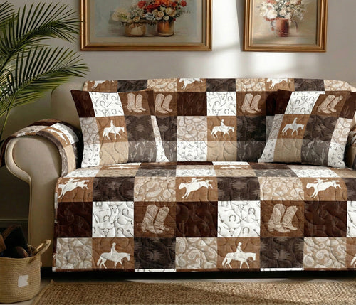 Saddle Brown Quilted Sofa Cover NCU0LDH526