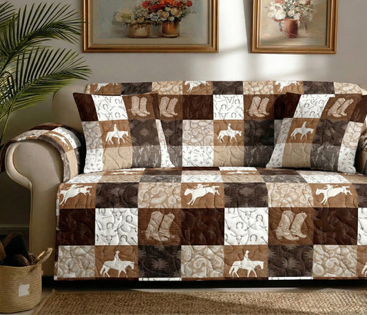 Saddle Brown Quilted Sofa Cover NCU0LDH526