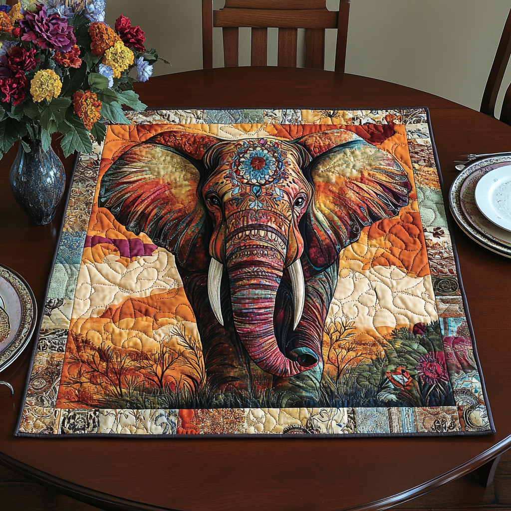 Safari Elephant Quilted Table Topper NCU0DDK540
