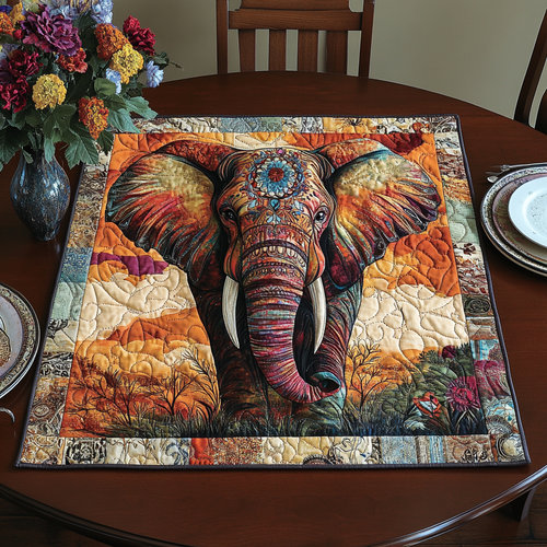 Safari Elephant Quilted Table Topper NCU0DDK540