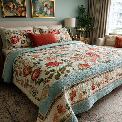Sage Floral Field Quilted Blanket NCU0LDH685
