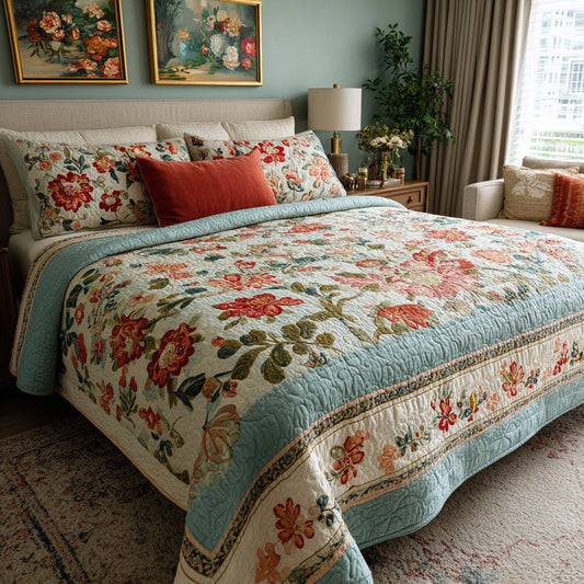 Sage Floral Field Quilted Blanket NCU0LDH685