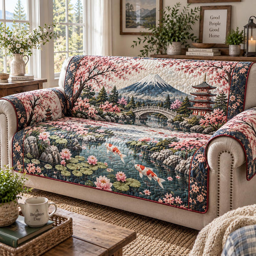 Sakura Bridge Garden Quilted Sofa Cover NCU0DV2453