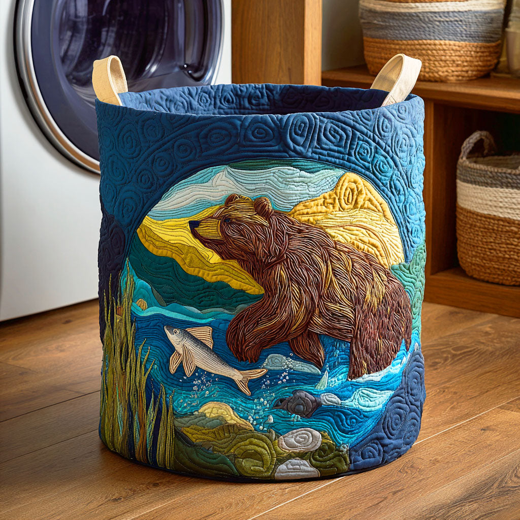 Salmon Bear Quilted Laundry Basket NCU0NTD400