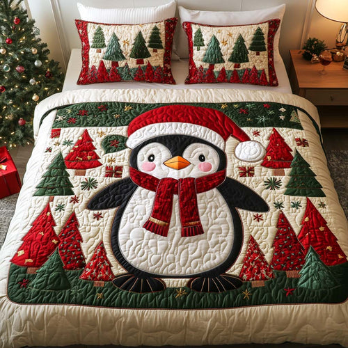 Santa Penguins 3-Piece Quilted Bedding Set NCU0NNT133