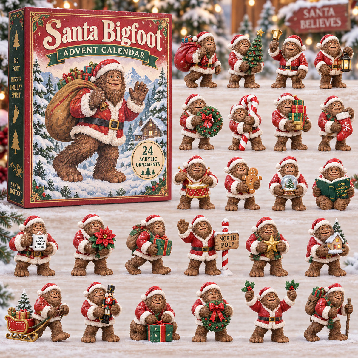 CHRISTMAS KICKOFF 40% OFF - Santa Bigfoot Advent Calendar 2026 - 24-Day Festive Countdown, Acrylic Charms Blind Box - Gift For Family and Friends AC0TV026
