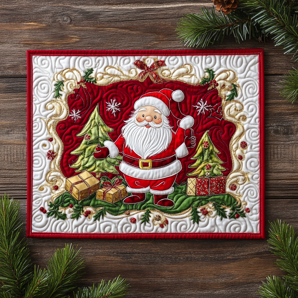 Santa Blessing Quilted Fabric Postcard NCU0DDK1872