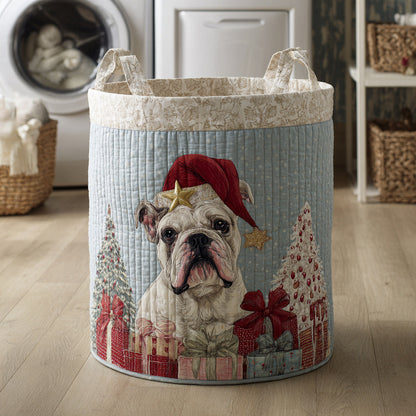Santa Bulldog Gift Quilted Laundry Basket NCU0HNH137