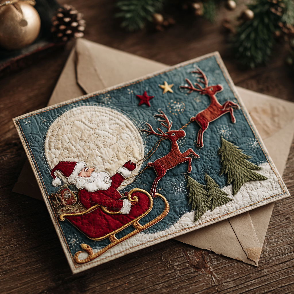 Santa Charm Quilted Fabric Postcard NCU0DDK1885