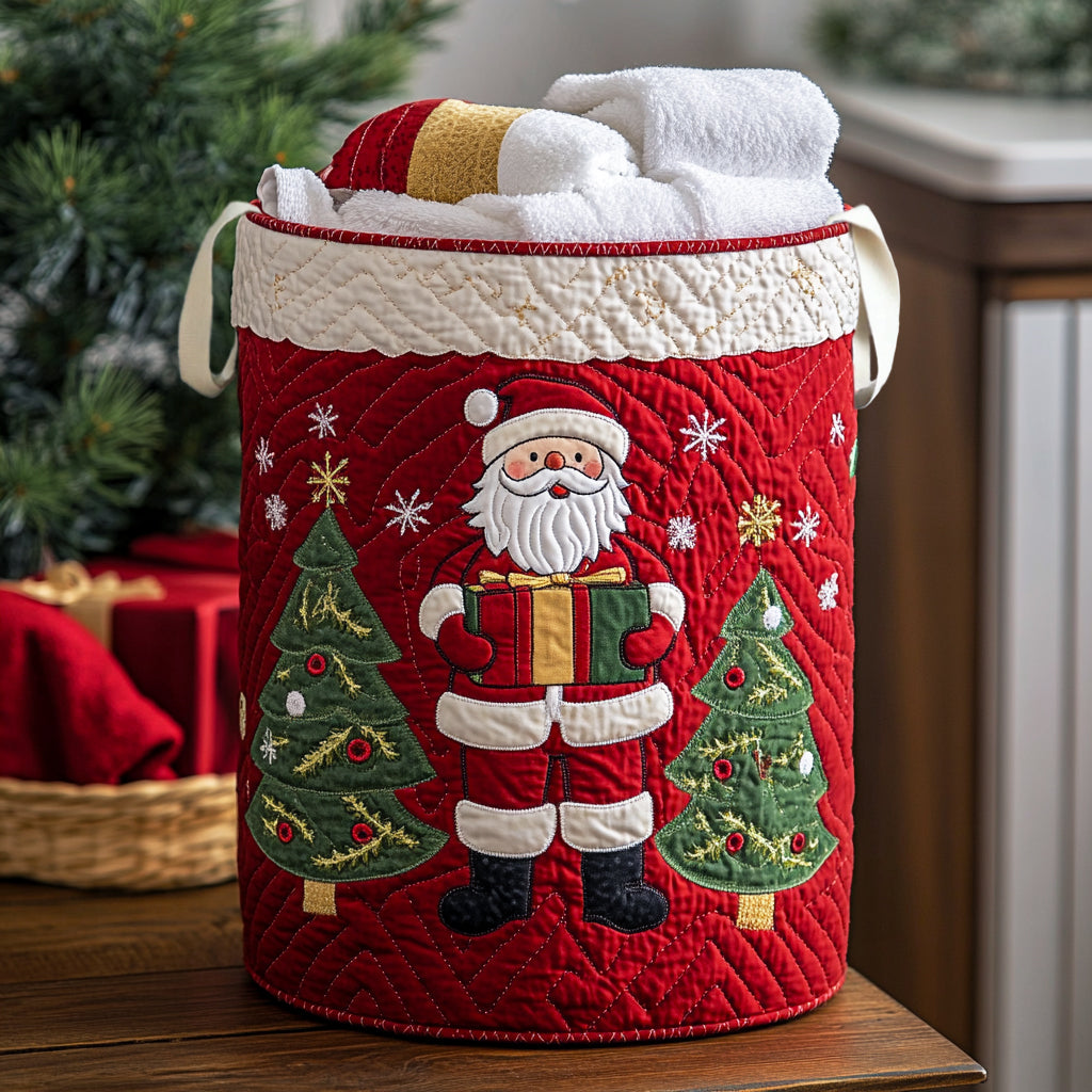 Santa Cheer Quilted Laundry Basket NCU0NNL103