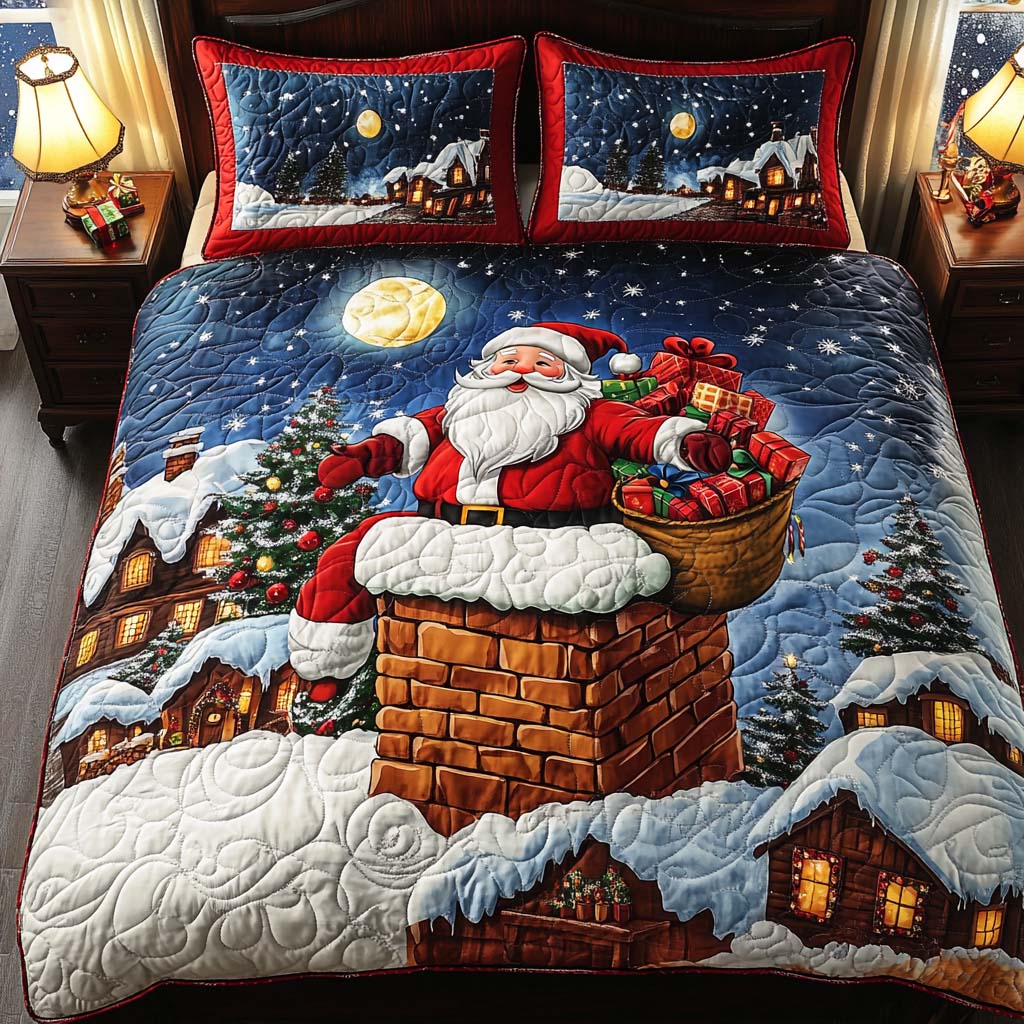 Santa Chimney 3-Piece Quilted Bedding Set NCU0NNT1775