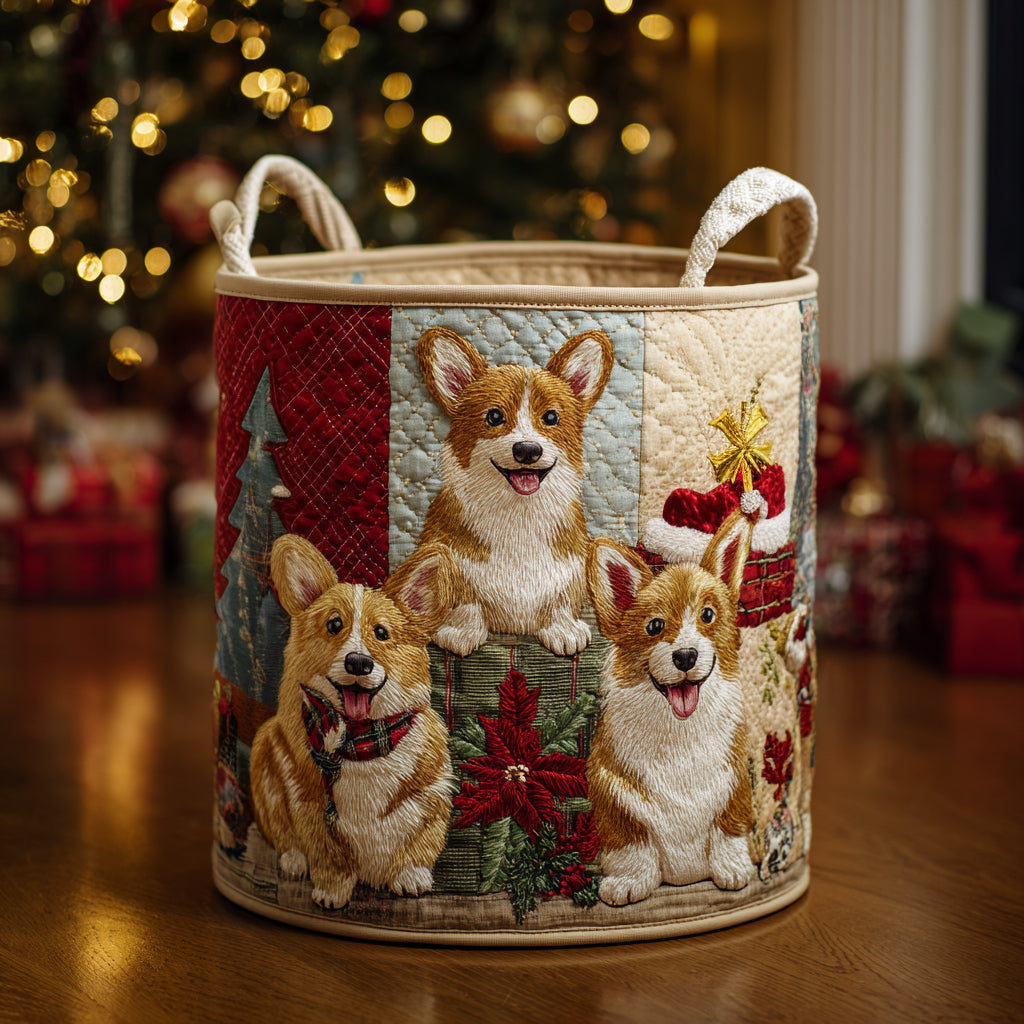 Santa Corgi Helper Quilted Laundry Basket NCU0DV1139