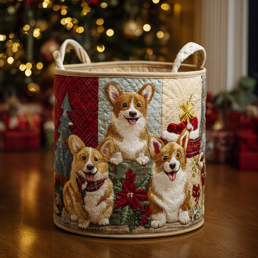 Santa Corgi Helper Quilted Laundry Basket NCU0DV1139