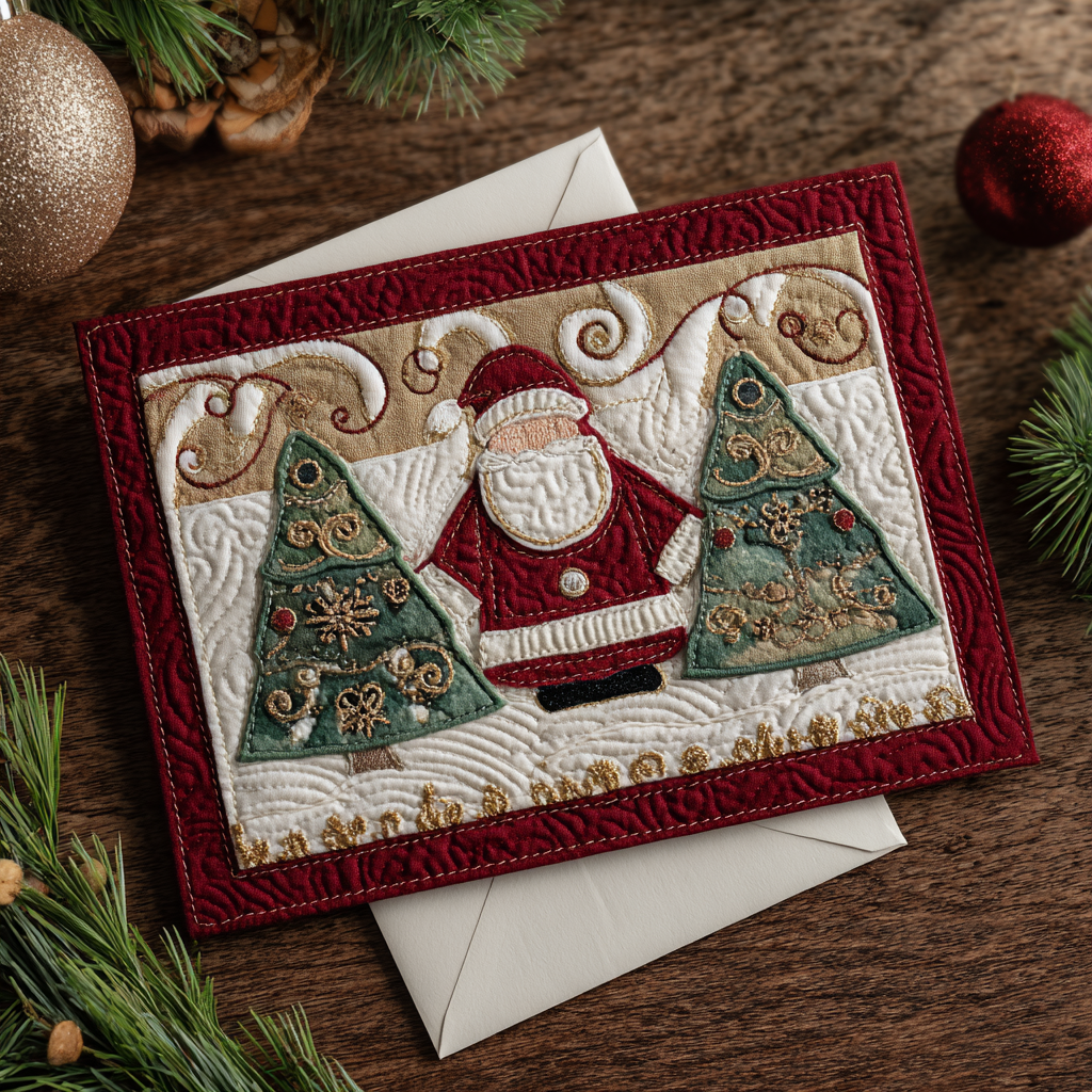 Santa Delight Quilted Fabric Postcard NCU0DDK1874