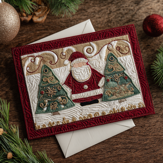 Santa Delight Quilted Fabric Postcard NCU0DDK1874