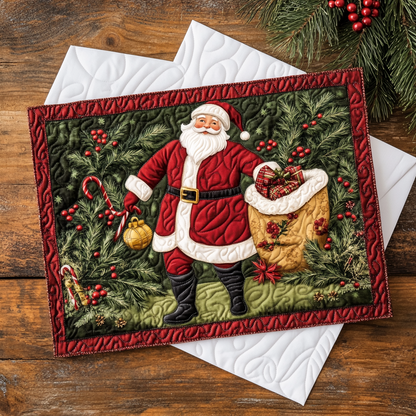 Santa Embrace Quilted Fabric Postcard NCU0DDK1883