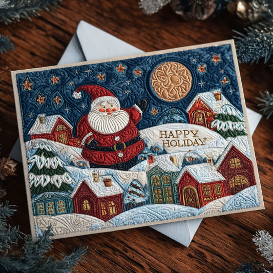Santa Forest Lights Quilted Fabric Postcard NCU0PTT2356