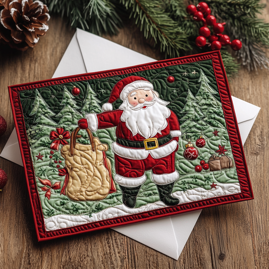 Santa Glow Quilted Fabric Postcard NCU0DDK1884