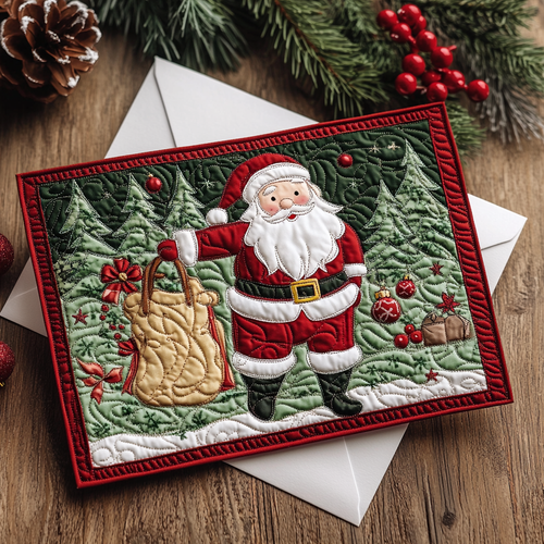 Santa Glow Quilted Fabric Postcard NCU0DDK1884