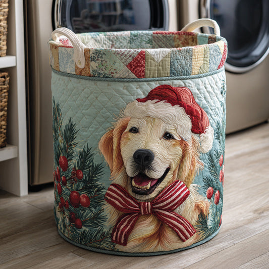 Santa Golden Retriever Quilted Laundry Basket NCU0HNH110
