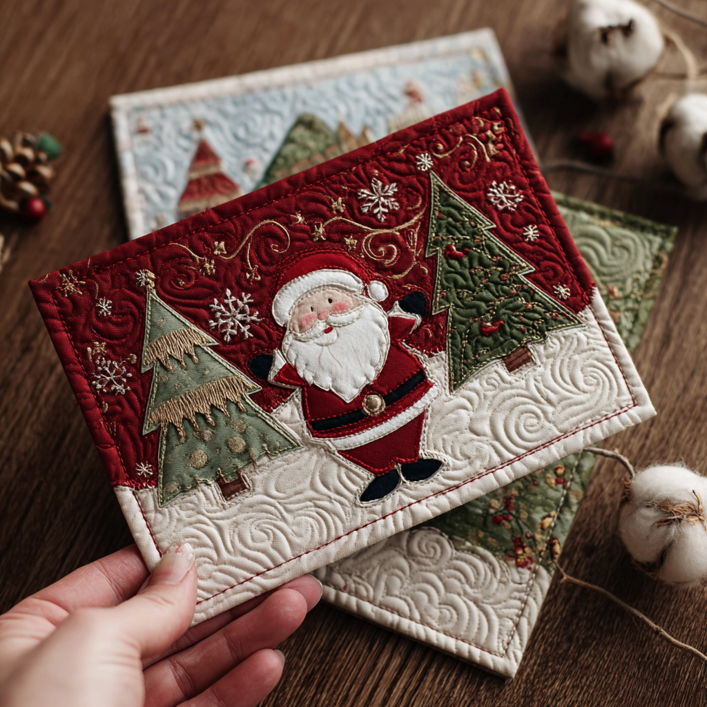 Santa Holding Quilted Fabric Postcard NCU0DDK1877