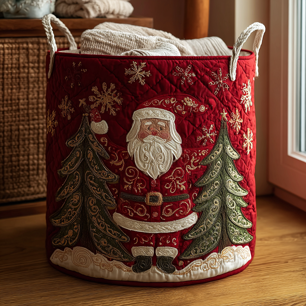 Holiday Snow Family Quilted Laundry Basket NCU0TH3183