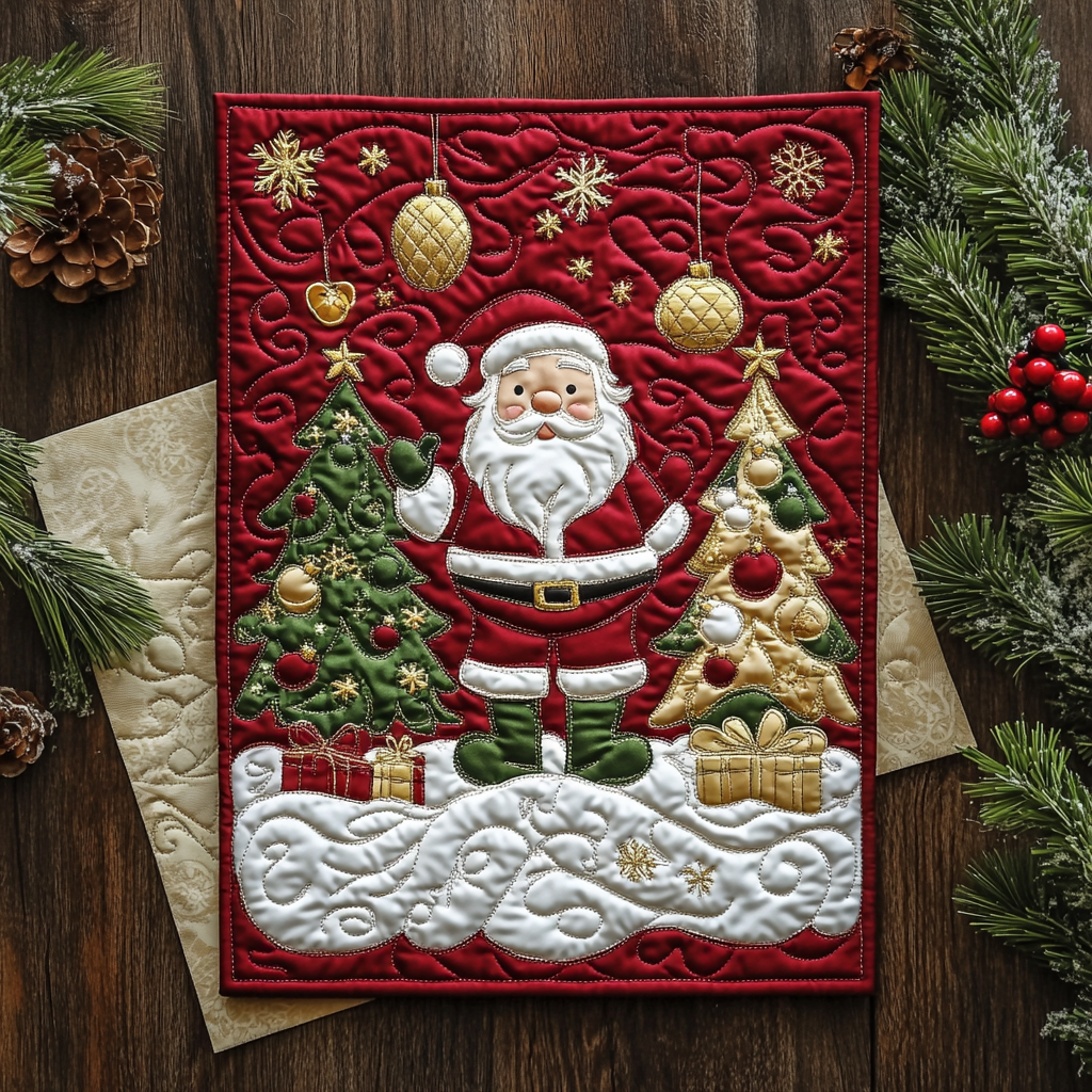 Santa Memory Quilted Fabric Postcard NCU0DDK1873