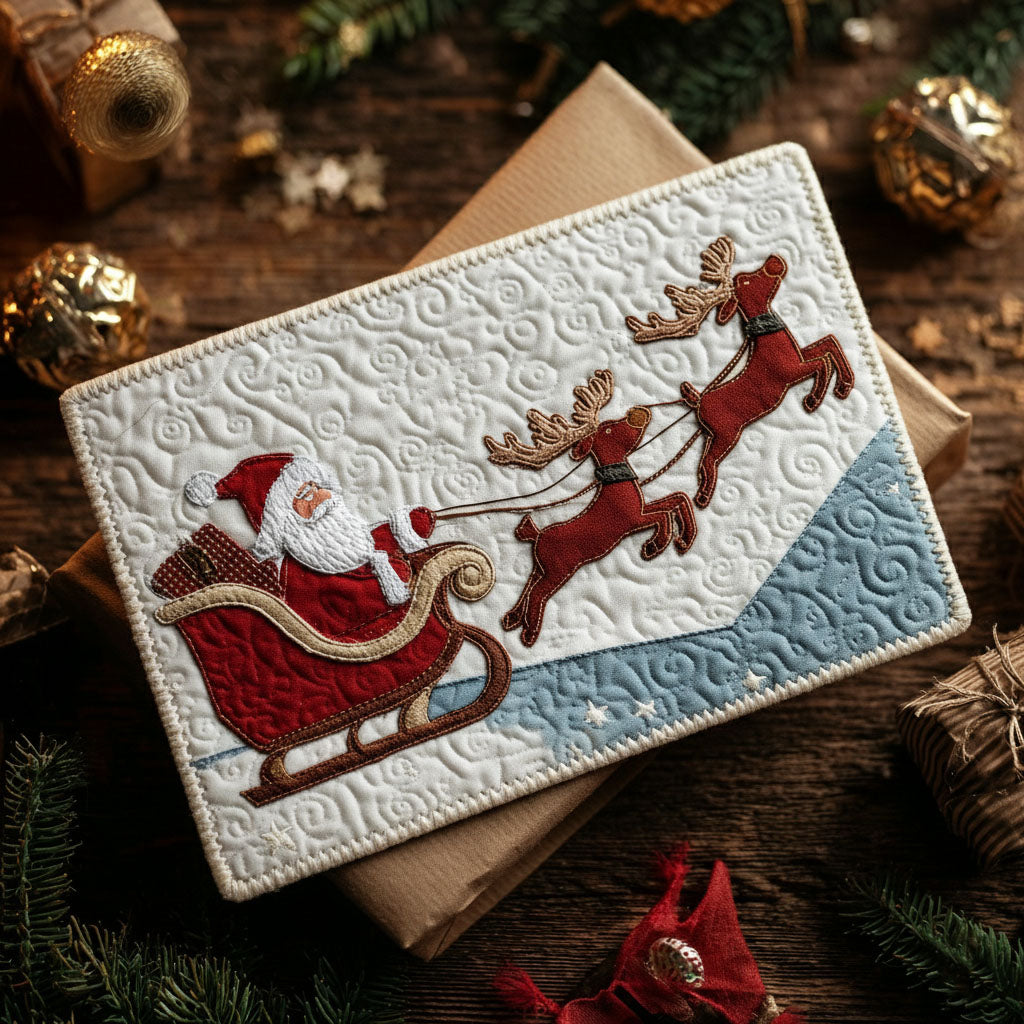Santa Ride Quilted Fabric Postcard NCU0PTT2303