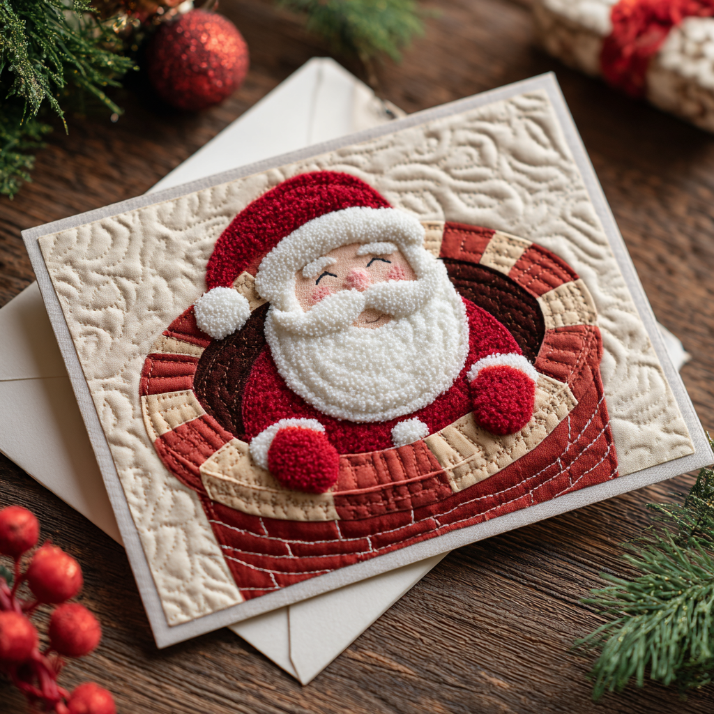 Santa Scene Quilted Fabric Postcard NCU0DDK1880