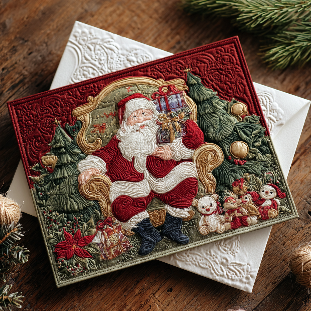 Santa Spirit Quilted Fabric Postcard NCU0DDK1879