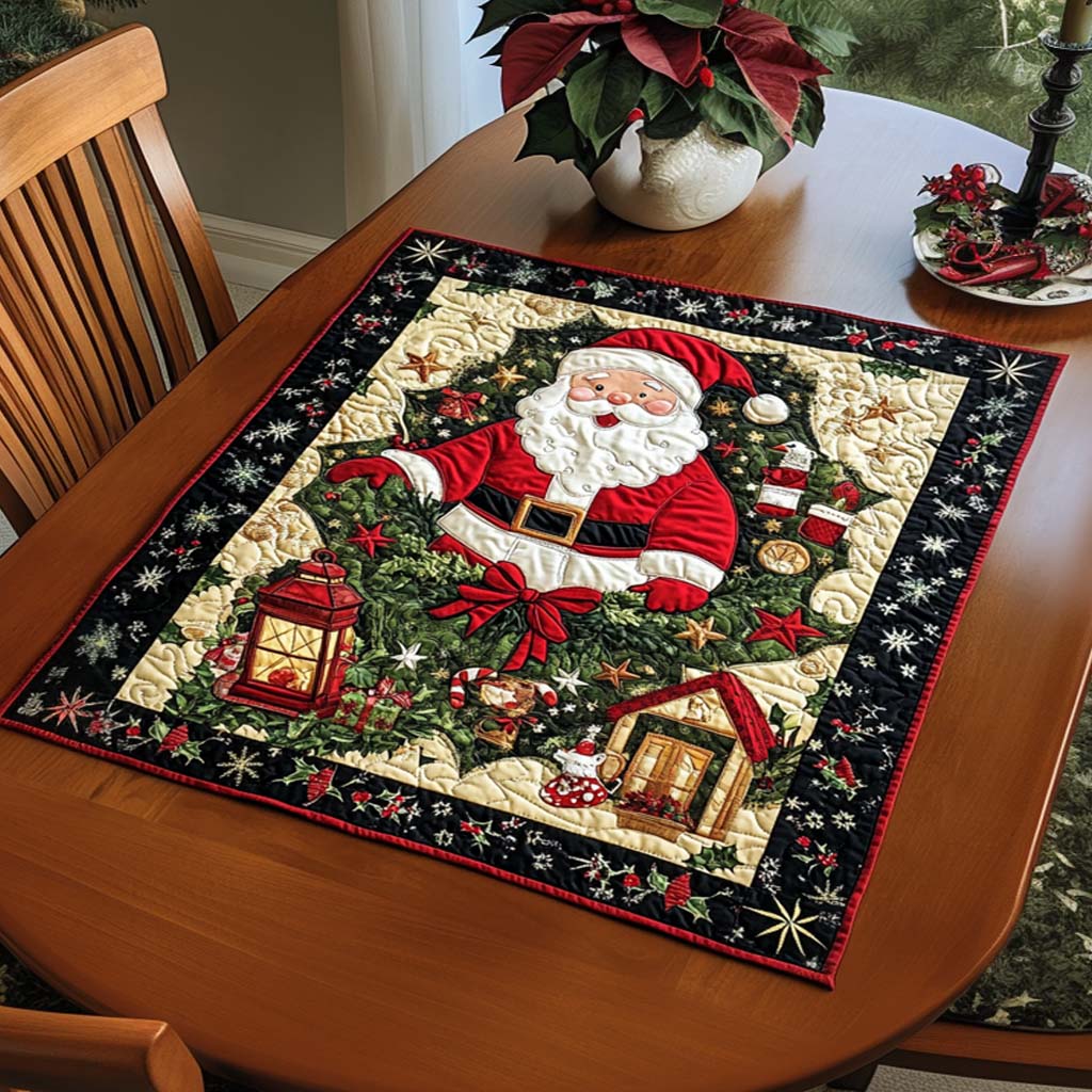 Santa Wreath Joy Quilted Table Topper NCU0NNT1531