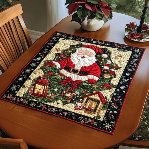 Santa Wreath Joy Quilted Table Topper NCU0NNT1531