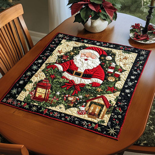 Santa Wreath Joy Quilted Table Topper NCU0NNT1531