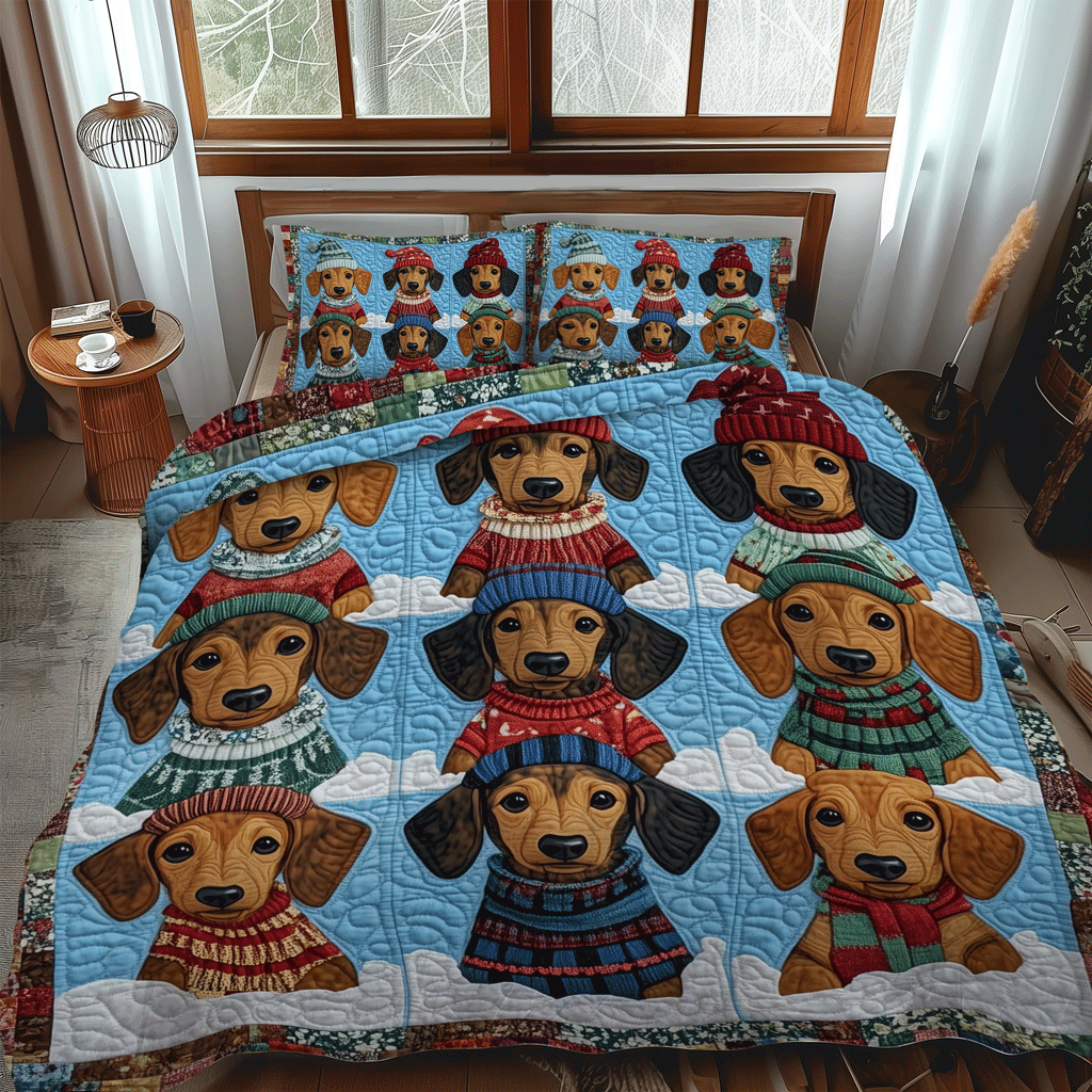Santas Doxie 3-Piece Quilted Bedding Set NCU0TH1690
