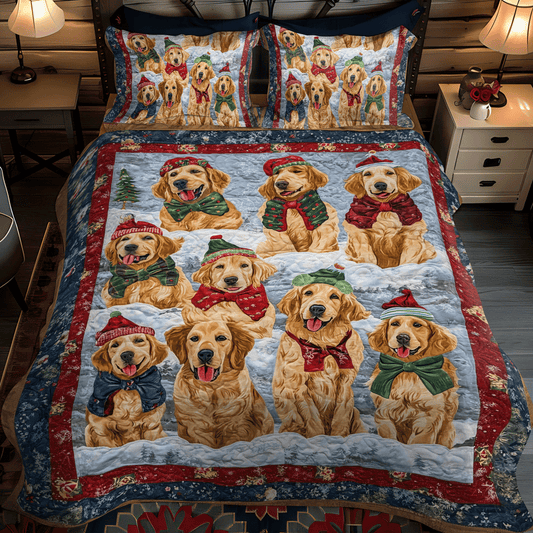 Santas Goldens 3-Piece Quilted Bedding Set NCU0TH1625