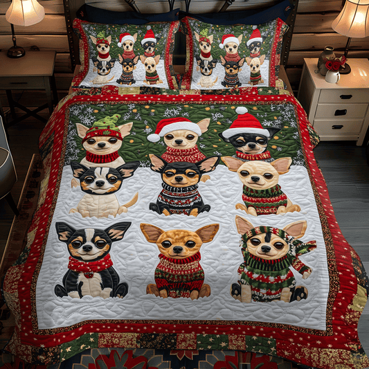 Santas Little Chis 3-Piece Quilted Bedding Set NCU0TH2053
