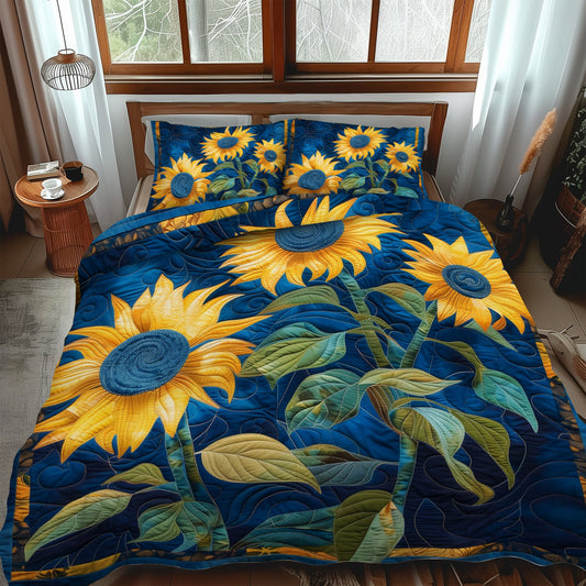 Sapphire Sunflower 3-Piece Quilted Bedding Set NCU0TH911