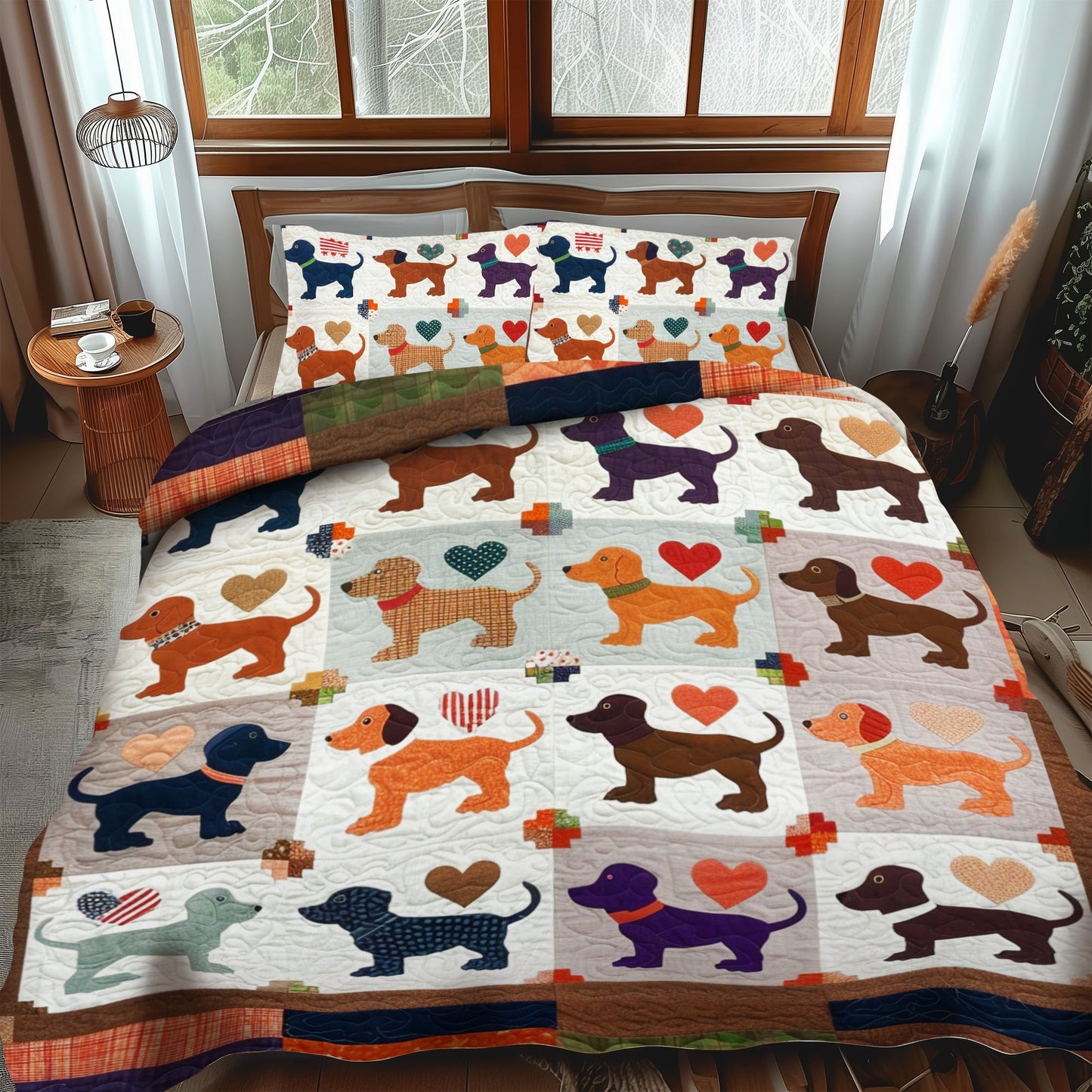 Sausage Dog Snuggles 3-Piece Quilted Bedding Set NCU0DV051