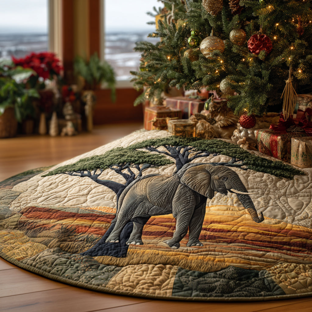 Savana Elephant Christmas Quilted Tree Skirt NCU0DV1432