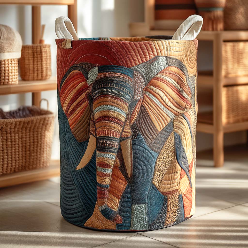 Savannah Elephant Quilted Laundry Basket NCU0NXD406