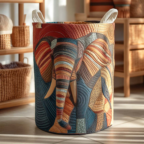 Savannah Elephant Quilted Laundry Basket NCU0NXD406