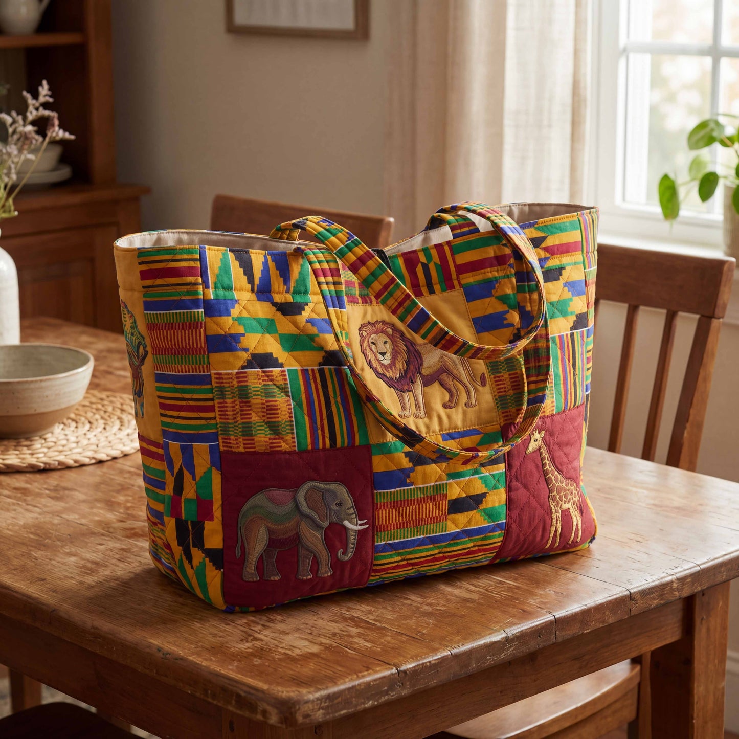 Savannah Wildlife Kente Quilted Classic Tote Bag NCU0NXD1825