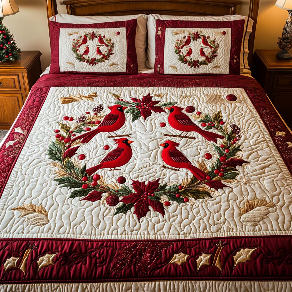 Scarlet Wreath 3-Piece Quilted Bedding Set NCU0NNT060