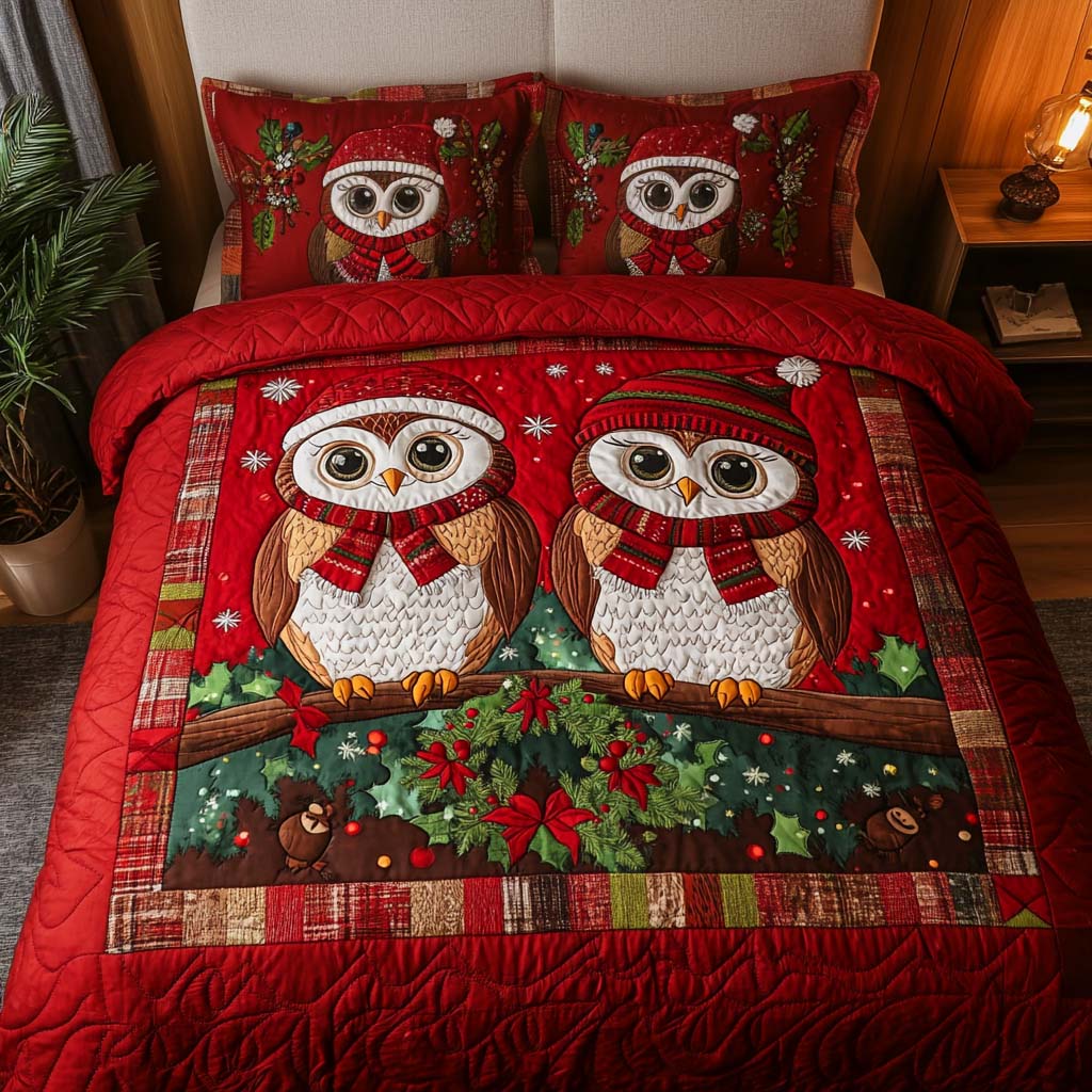 Scarlet Owls 3-Piece Quilted Bedding Set NCU0NT2302
