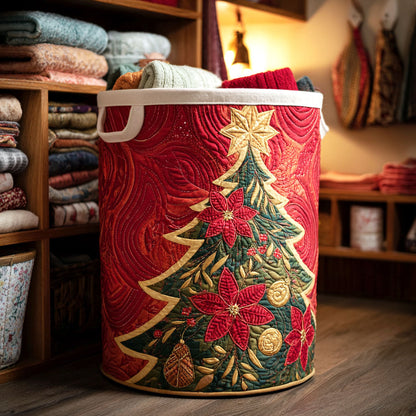 Scarlet Poinsettia Tree Quilted Laundry Basket NCU0NTV116