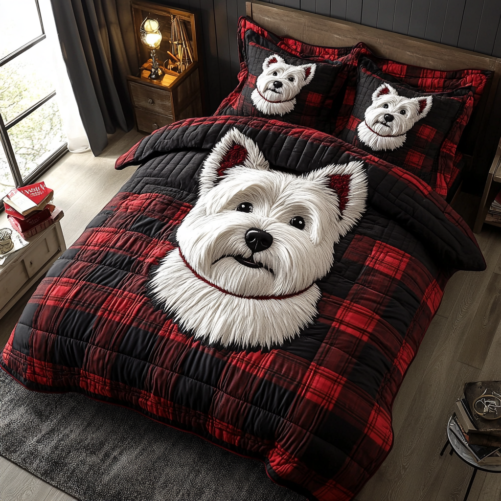 Scottish Pup 3-Piece Quilted Bedding Set NCU0DV449
